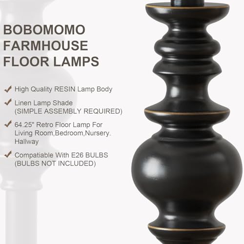 64.25" Farmhouse Floor Lamp with Remote (Dark Black)