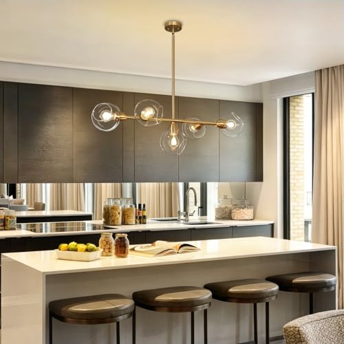 Brass Linear Chandeliers for Dining Room 5 Lights Modern Linear Chandelier