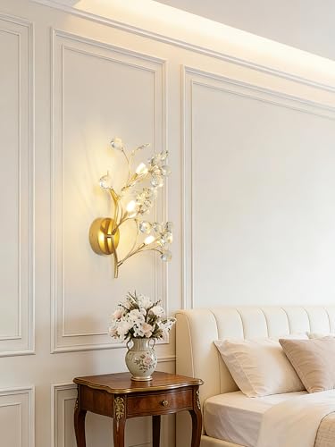 3 Light Gold Crystal Wall Sconce ModernVanity Light for Living Room BedroomHallway Bathroom Dressing Table (9 Count)