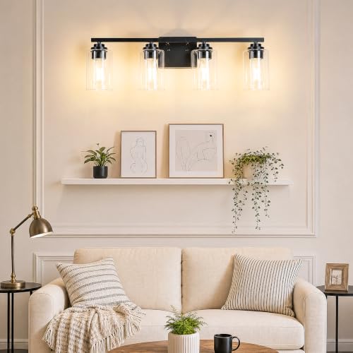 Black 4 Lights Bathroom Light Fixtures Over Mirror 27 Inches