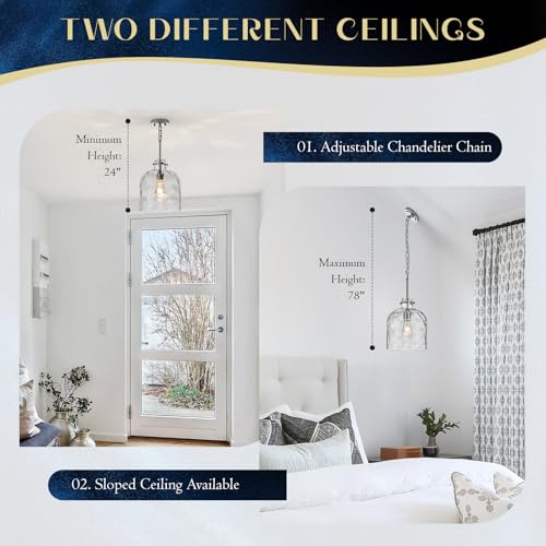 Chrome Hammered Glass Pendant Light