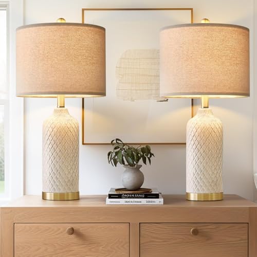 24.25" Table Lamps Set of 2 Modern White Ceramic Lamps Living Room Bedroom (2 Count)