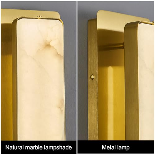 Alabaster Wall Sconces Set of Two Modern LED Wall Lights Natural Spanish Marble 20" Rectangular Wall Sconce Gold Wall Lamps for Bedroom Living Room Hallway Staircase