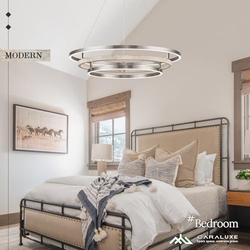 3 Ring LED Chandelier Modern Chandelier Weathered Wood Nickel Dimmable 31''