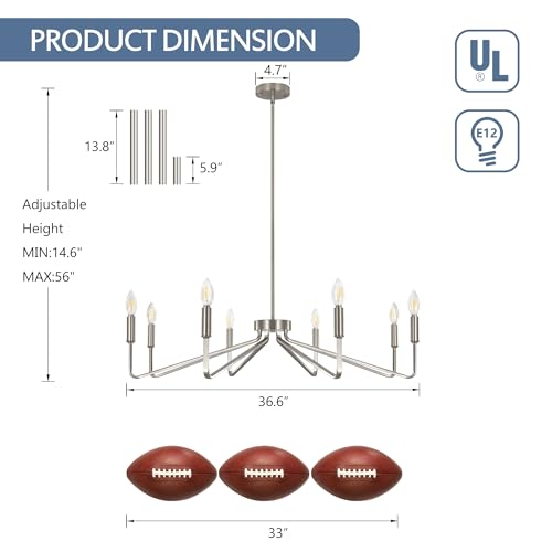 8 Light Brushed Nickel Chandeliers for Dining Room