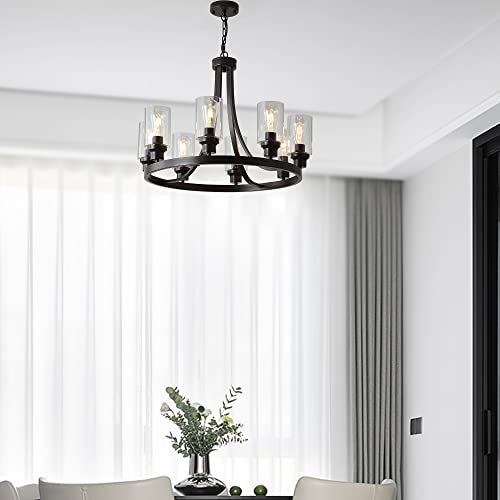 8 Lights Farmhouse Wagon Wheel Chandelier
