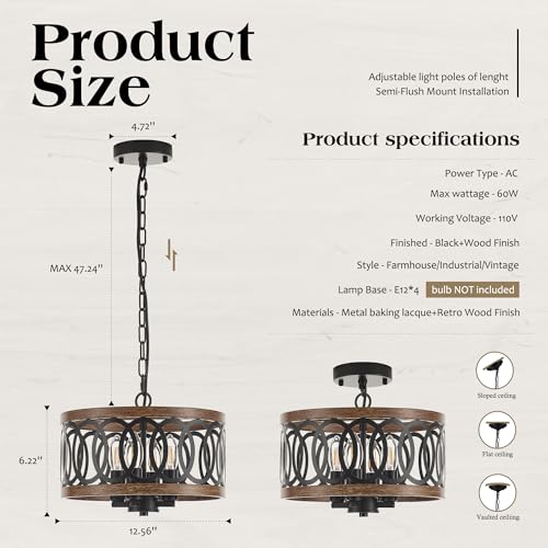 4 Light Farmhouse Drum Pendant Light (4 Count)