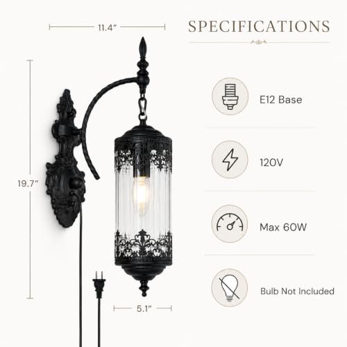 Rustic Gothic Plug in Wall Sconce with Glass