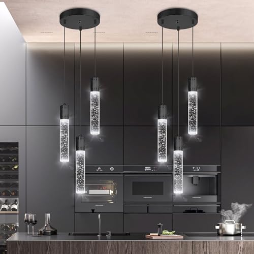 3 Lights Pendants Light for Kitchen Island Chandeliers Dining Room Pendant Lighting Fixture Bubble Crystal Ceiling Hanging Lights Bedroom Island Kitchen 6000K White Light Fixtures Black