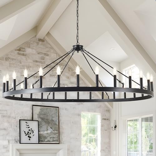 Large black wagon wheel chandelier 64 inch