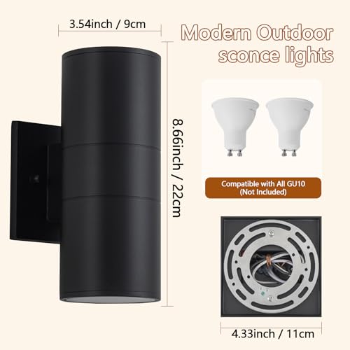 2 Pack Modern Black Outdoor Wall Light (2 Count)