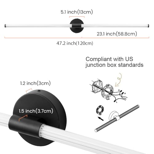 Bathroom Vanity Lights 47" Long LED Vanity Light Bar Black