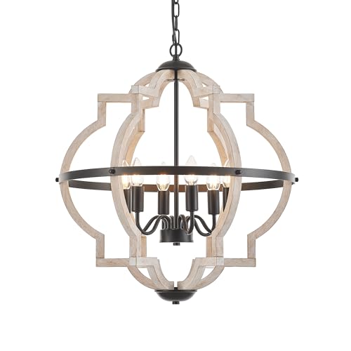 6 Light Farmhouse Wood Pendant Light
