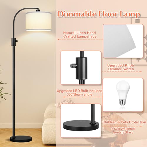 Upgraded Modern Arc Dimmable Tall Standing Floor Lamp with White Shade