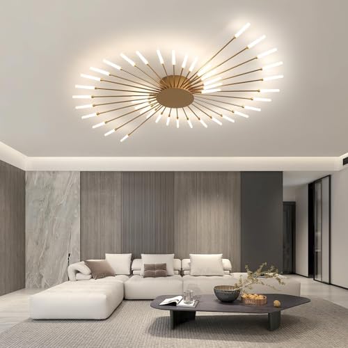50.4" Ceiling Light Modern Flower Shape Ceiling Lamp for Living Room Dining Room Semi Flush Mount Metal Acrylic Sputnik Firework Petal LED Lighting Fixture