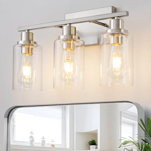 3 Light Bathroom Light Fixtures Brushed Nickel Vanity Light Over Mirror Modern Farmhouse Wall Lighting Sconces Wall Lamp for Bathroom