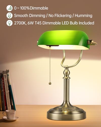 Green Stepless Dimmable Glass Bankers Desk Lamp