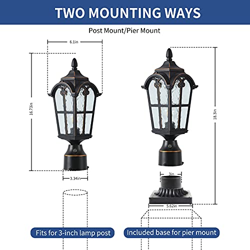 16.7" Dusk Dawn Sensor Outdoor Lamp Post Light with 3