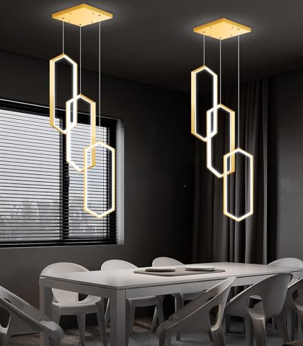 3 Rings Dimmable Pendant Lighting Adjust LED Mini Chandelier Ceiling Light Fixtures for Kitchen Island Dining Room Living Room Bedroom Gold