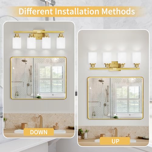 4 Light Gold Vanity Light Modern Bathroom Light Over Mirror 24in