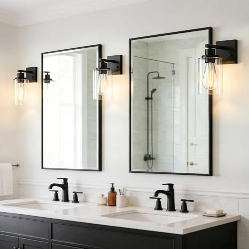 Wall Sconces Set of Two Matte Black Vanity Lights for Bathroom Indoor (2 Count)