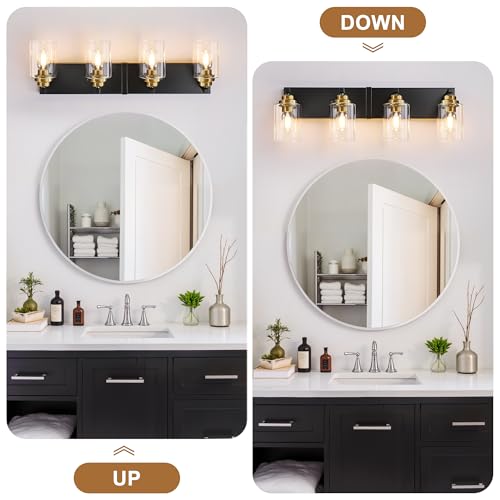 4 Light Black and Gold Bathroom Vanity Light