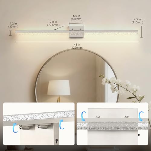 48inch Vanity Light Bar Over Mirror Nickel Bubbled Acrylic 3CCT