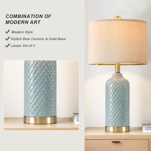 24.25" Modern Ceramic Blue Table Lamps Set of 2 for Living Room Bedroom (2 Count)