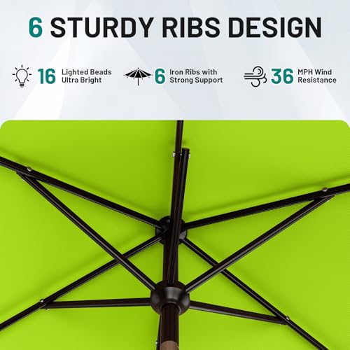 6.5' x 10' Rectangular Patio Umbrella with Solar Lights