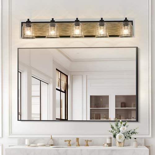 5 Light Bathroom Vanity Lights Large 40"with Bubble Glass Shade