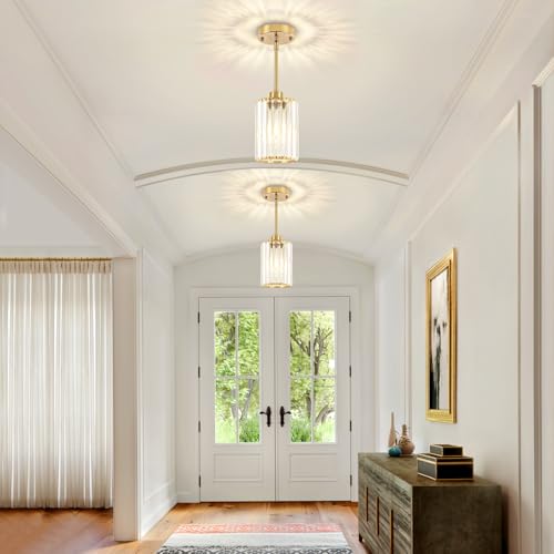 Brushed Brass Crystal Pendant Lights for Kitchen Island 1 Pack