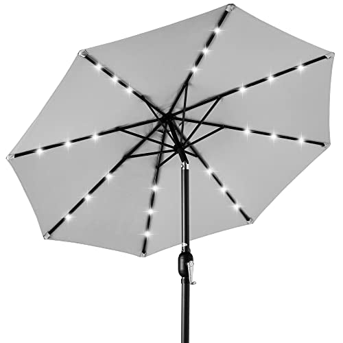10ft Solar Polyester LED Lighted Patio Umbrella w