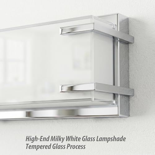 LED Bathroom Light Fixtures Over Mirror 32” Vanity Light with Milky White Lampshade 4000K Daylight Chrome Finishing Bath Bar (32 Count)