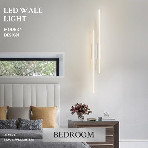LED Wall Sconce Silver Modern Remote Wall Light Fixtures for Living Room