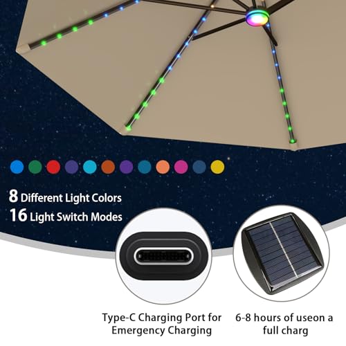 15FT Large Rectangular Patio Umbrella with Solar Lights