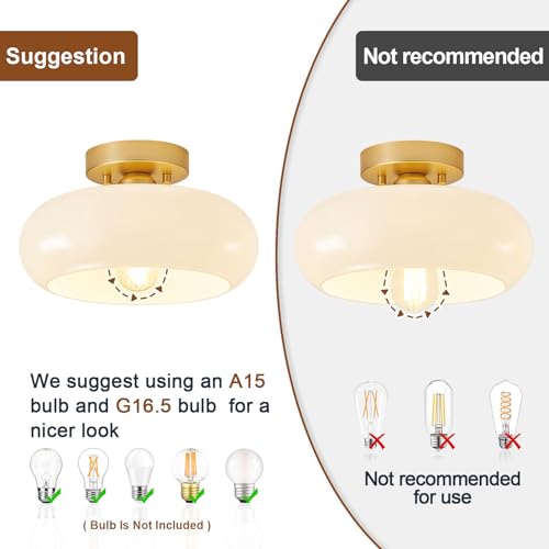 Mid Century Modern Gold Semi Flush Ceiling Light 11.0 Inch