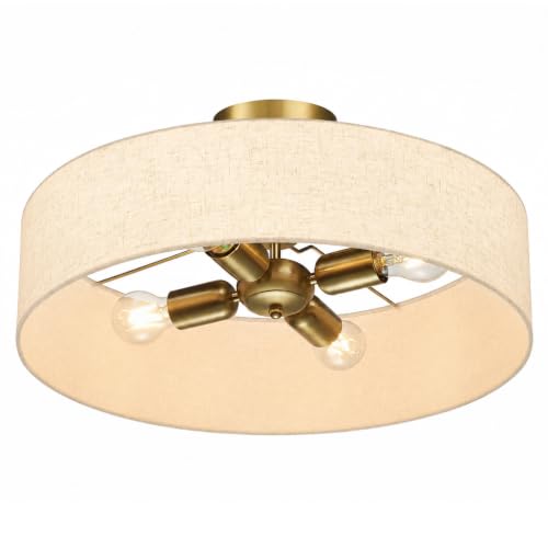 20 Inch Drum Semi Flush Mount Ceiling Light Fixture Gold
