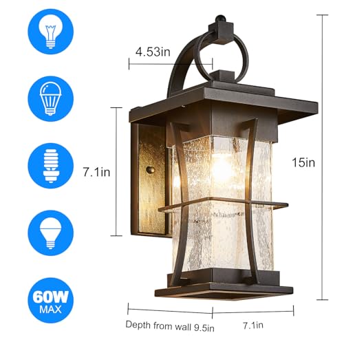 Outdoor Wall Sconces Light Fixtures Exterior Wall Lantern Outside House Lamps Waterproof Black Metal with Clear Seeded Glass