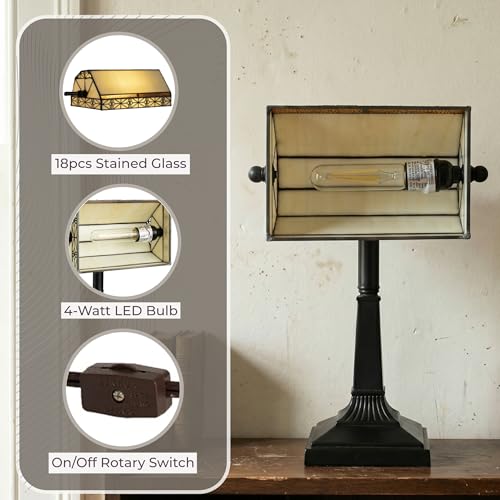 Tiffany Style Bankers Desk Lamp with Stained Glass Shade