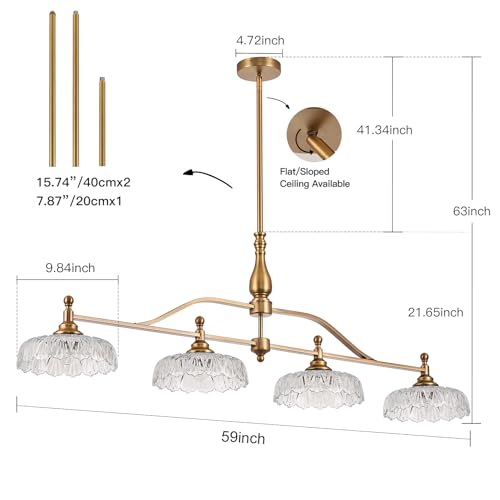 Chandeliers Light Pendant Light Fixture Vintage Pendant Lighting Fixtures 4 Lights Chandelier Matte Brass Hanging Light Kitchen Glass Pendant Lights for Island Dining Room Living Room