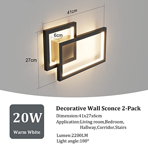 2 Pack Modern Indoor Wall Sconce 20W Aluminum Up and Down LED Modern Black Wall Sconce for Indoor Living Room Bedroom Hallway (2 Count)