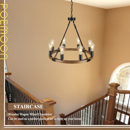 Oak Wooden Wagon Wheel Chandelier 8
