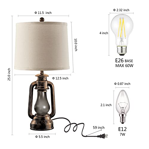 Farmhouse Lantern Table Lamps for Living Room Set of 2 with USB C+A (2 Count)