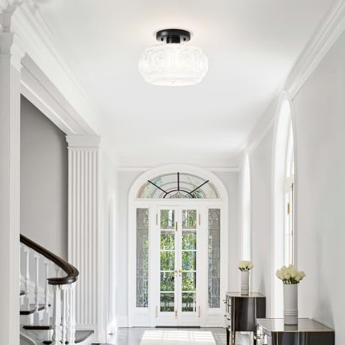 Milk Glass Semi Flush Mount Ceiling Light Fixture