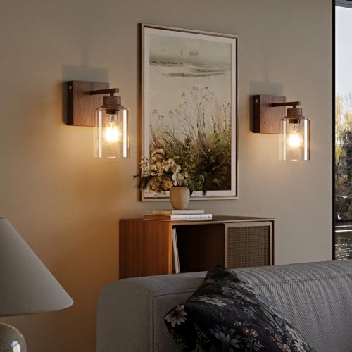 Walnut Battery Operated Wall Sconce Set of Two with Remote Control (2 Count)