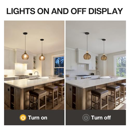 Vintage Amber Ribbed Glass Pendant Lights for Kitchen Island 2 Pack