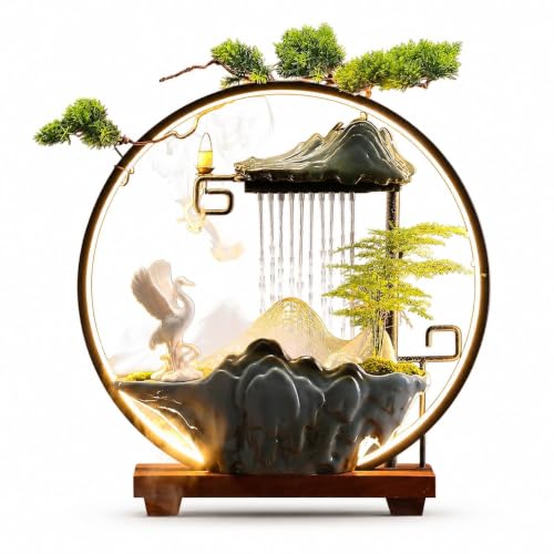 Luxury Feng Shui Zen Tabletop Fountain with Mist and LED Light