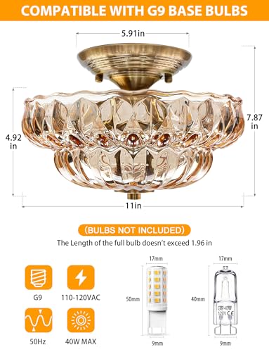 11" 3 Bulb Bright Semi Flush Mount Ceiling Light