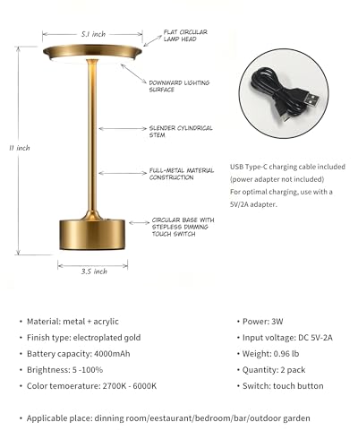 Rechargeable Table Lamps Set of 2 (2 Count)