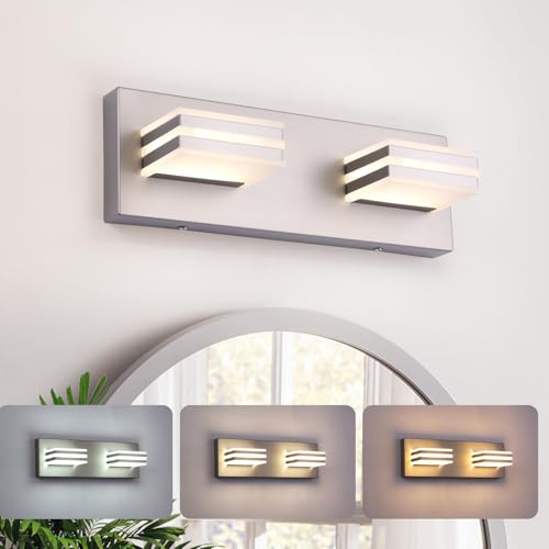2-Light, 12.6-Inch Wall Lights Brushed Nickel Vanity Lights for Bathroom Light Fixtures Adjust 3 Colors Modern Bath Lighing Fixture Over Mirror